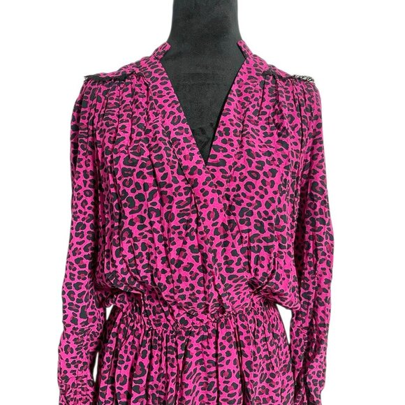 Zadig & Voltaire Size Small Dress Long Sleeve Faux Wrap Animal Print Pink Black - Picture 4 of 11